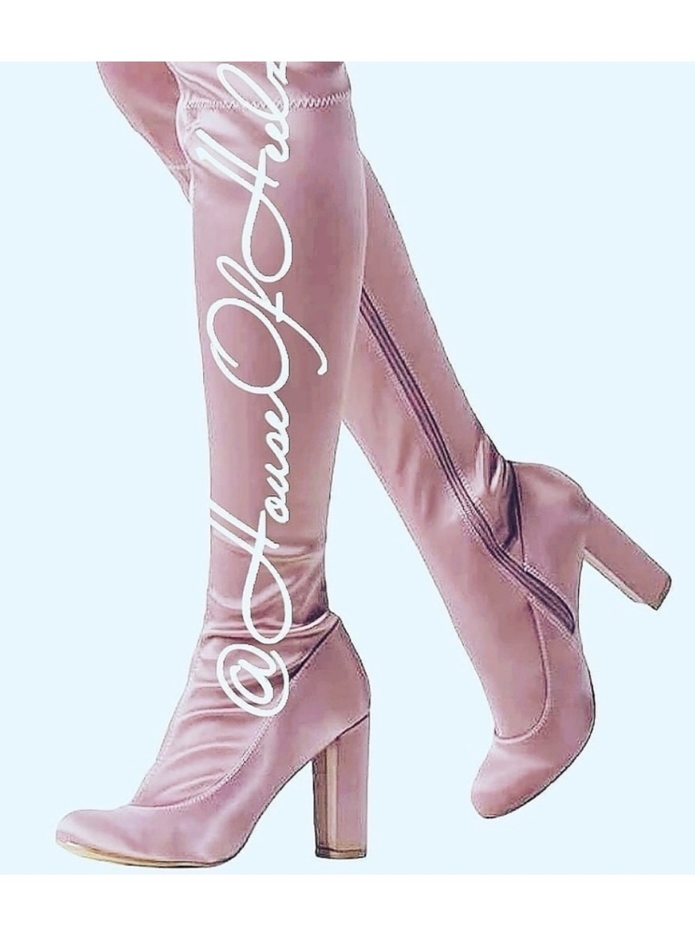 Thigh-High Heeled Boot in Mauve Satin